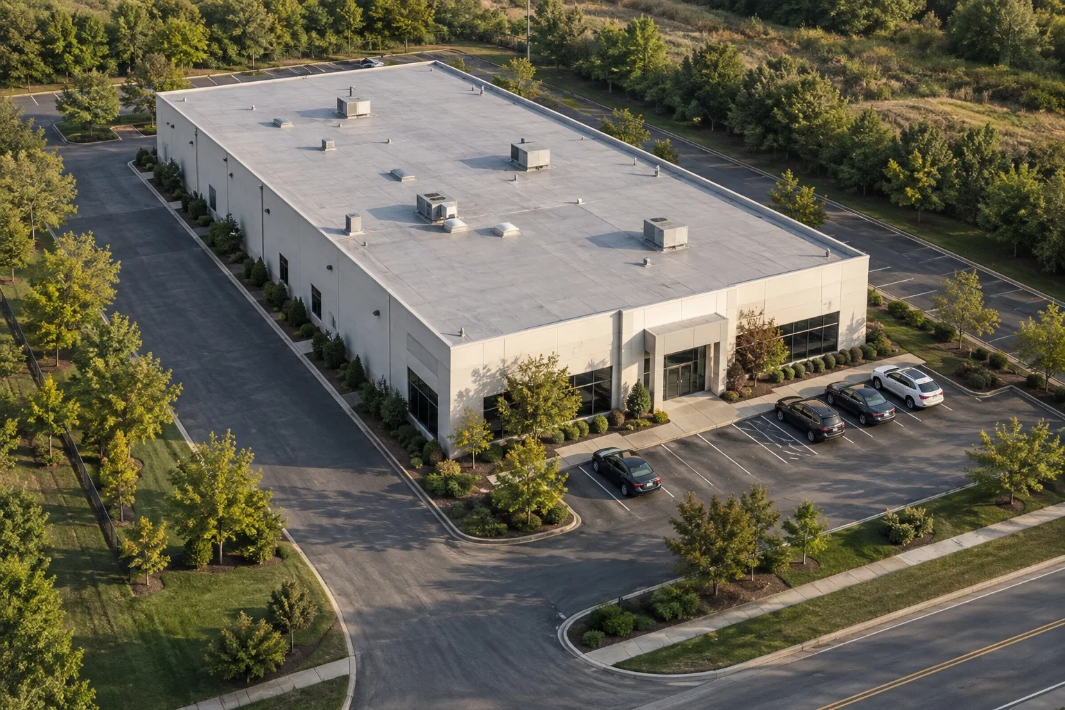 Illustrative aerial view of a commercial property